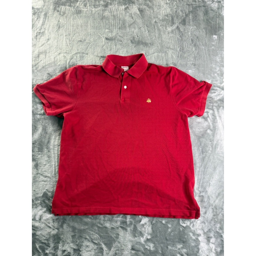 Brooks Brothers Red Polo Short Sleeve Shirt Gold Logo Size Large Mens